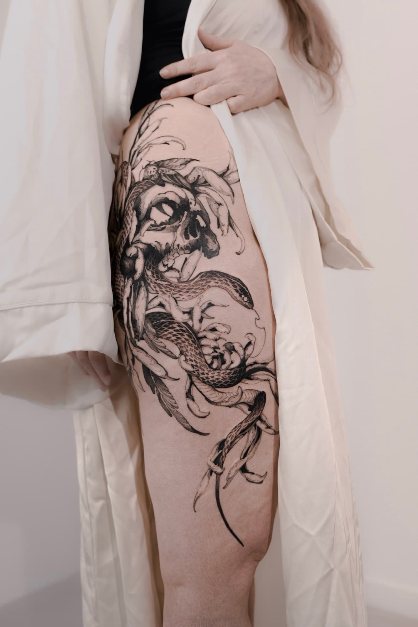 Large-scale wolf tattoo covering the back